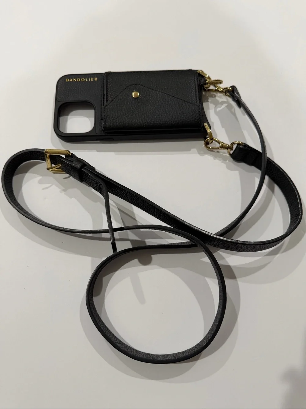 Bandolier Black Leather Crossbody Phone Case with Card Pocket IPhone 13 Pro Max